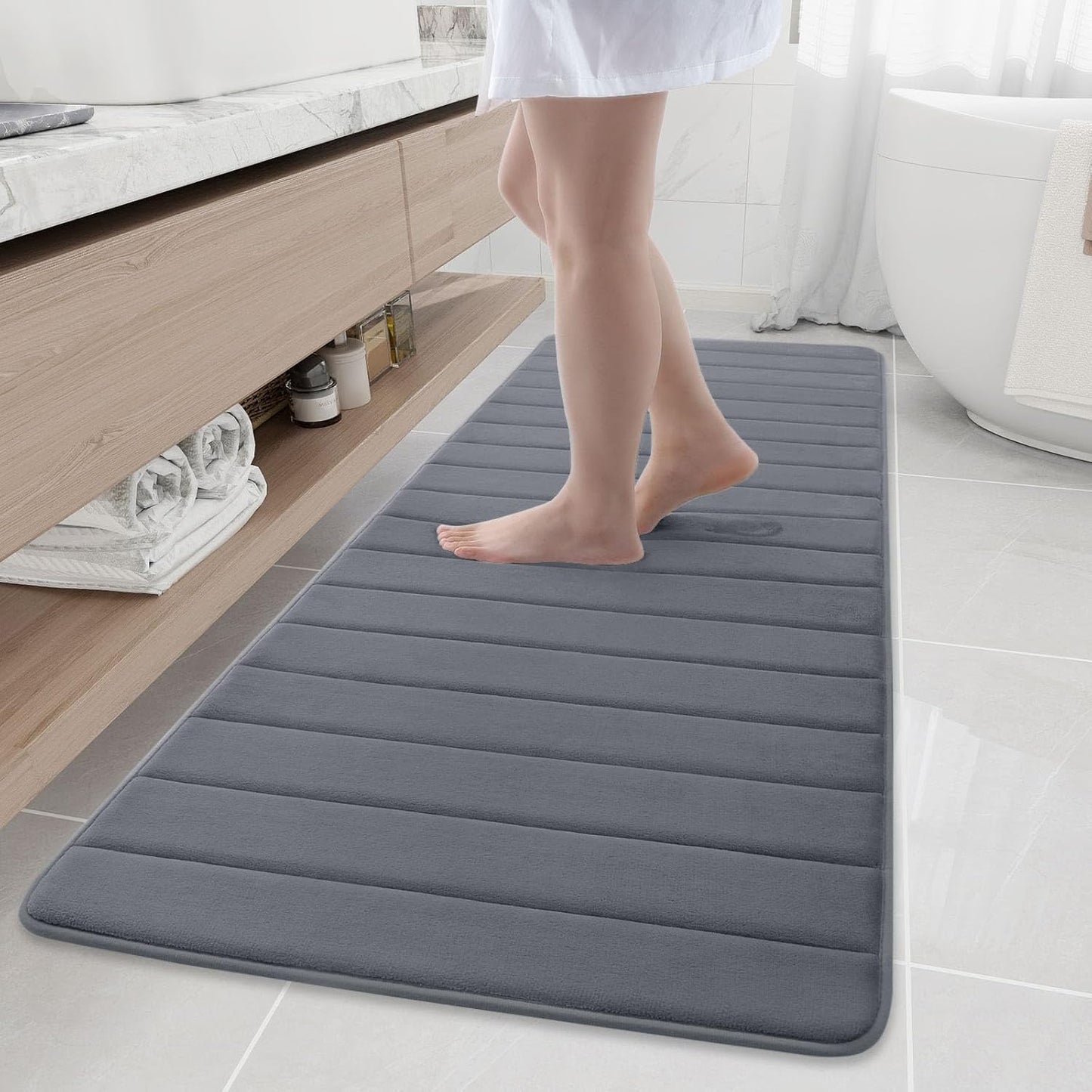 Memory Foam Soft Bath Mats - Non Slip Absorbent Bathroom Rugs Extra Large Size Runner Long Mat for Kitchen Bathroom Floors 24" X 70", Dark Grey