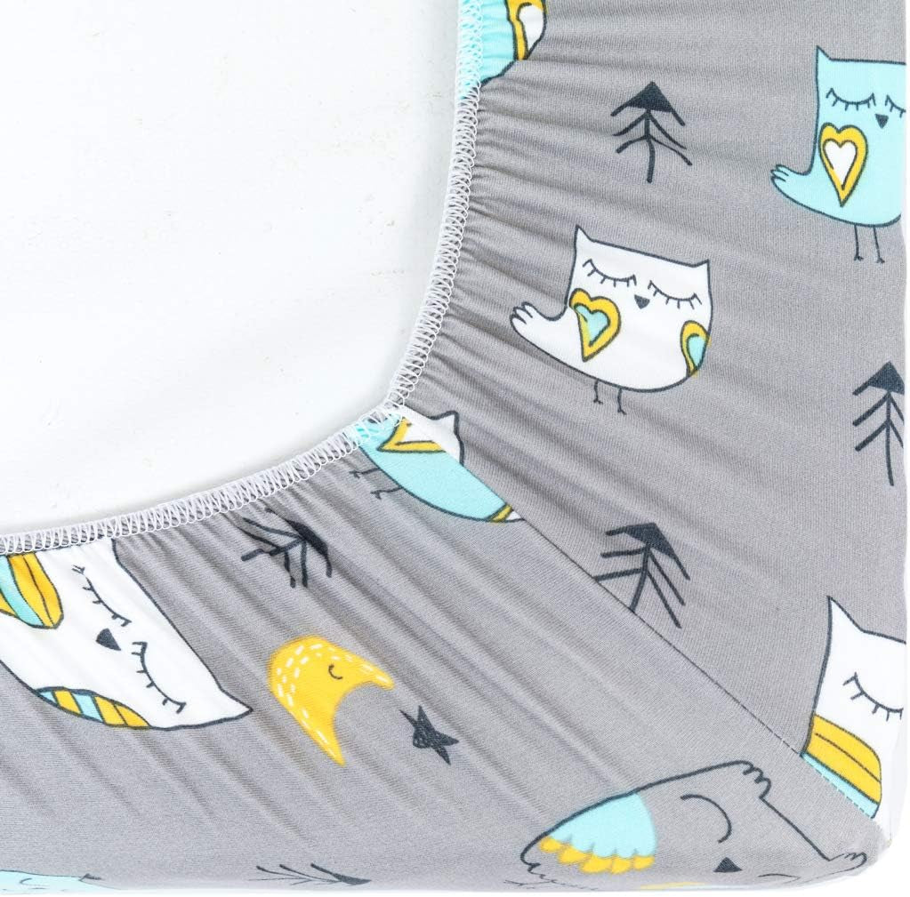 Stretchy-Changing-Pad-Covers- Carddle Sheet Set for Baby Boys Girls,2 Pack Jersey Knit,Owl & Bear