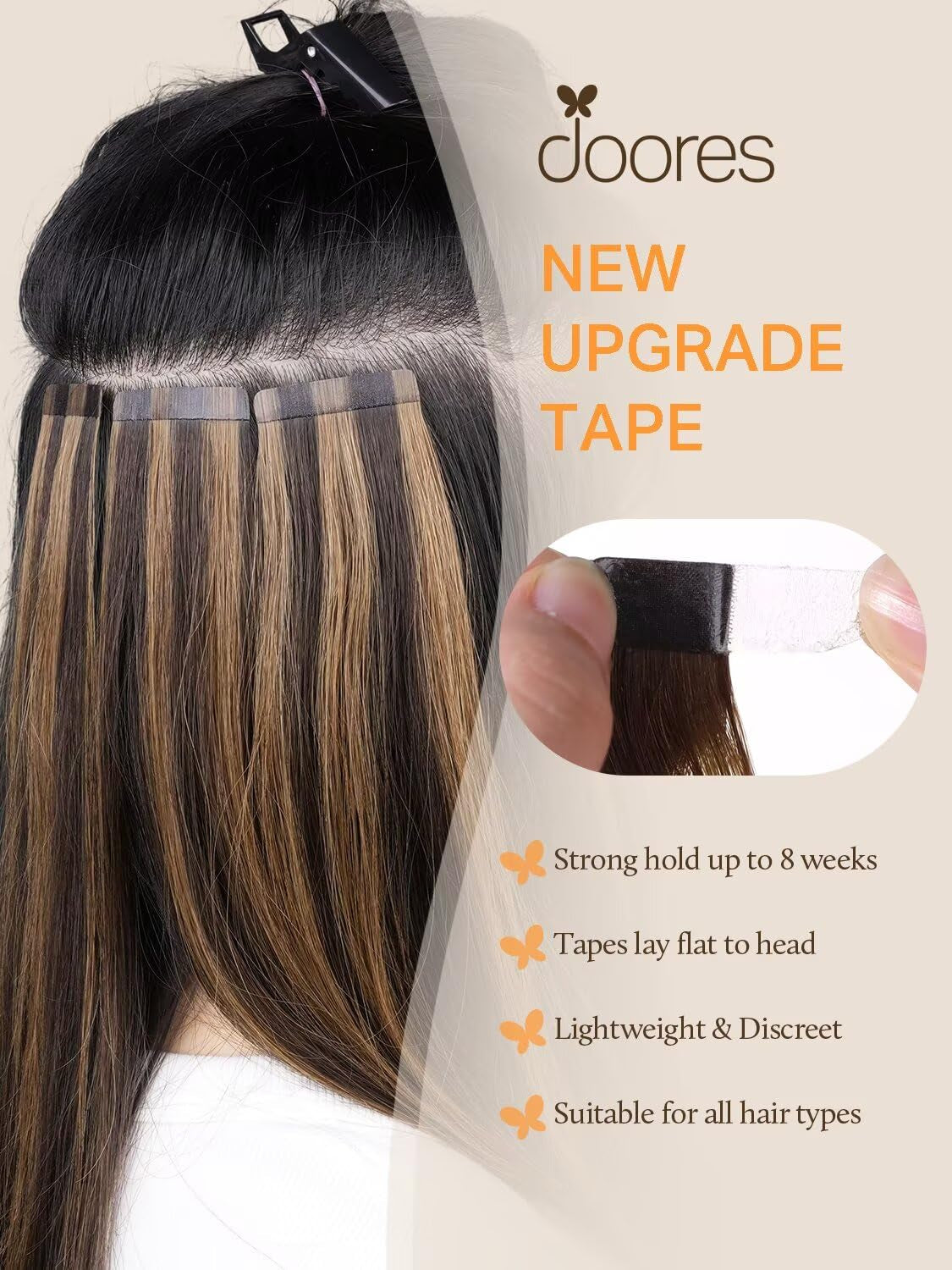 Hair Extensions Tape in Human Hair Balayage Chocolate Brown to Caramel Blonde Real Tape in Hair Extensions Human Hair Straight Remy Hair Extensions 50G 20Pcs 14 Inch