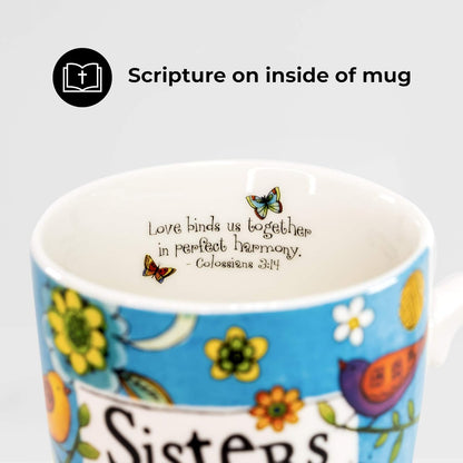 Sister Coffee Cup - Christian Ceramic Coffee Mug with Scripture and Notepad for Sister Gifts That Is Colorful and Dishwasher Safe